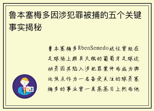 鲁本塞梅多因涉犯罪被捕的五个关键事实揭秘 鲁本塞梅多因涉犯罪被捕的五个关键事实揭秘